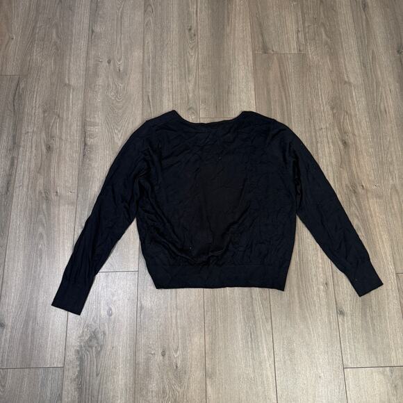 Madewell Merino Wool-Silk Blend V-Neck Sweater WMNS L Black Relaxed Fit Pullover - Picture 5 of 8